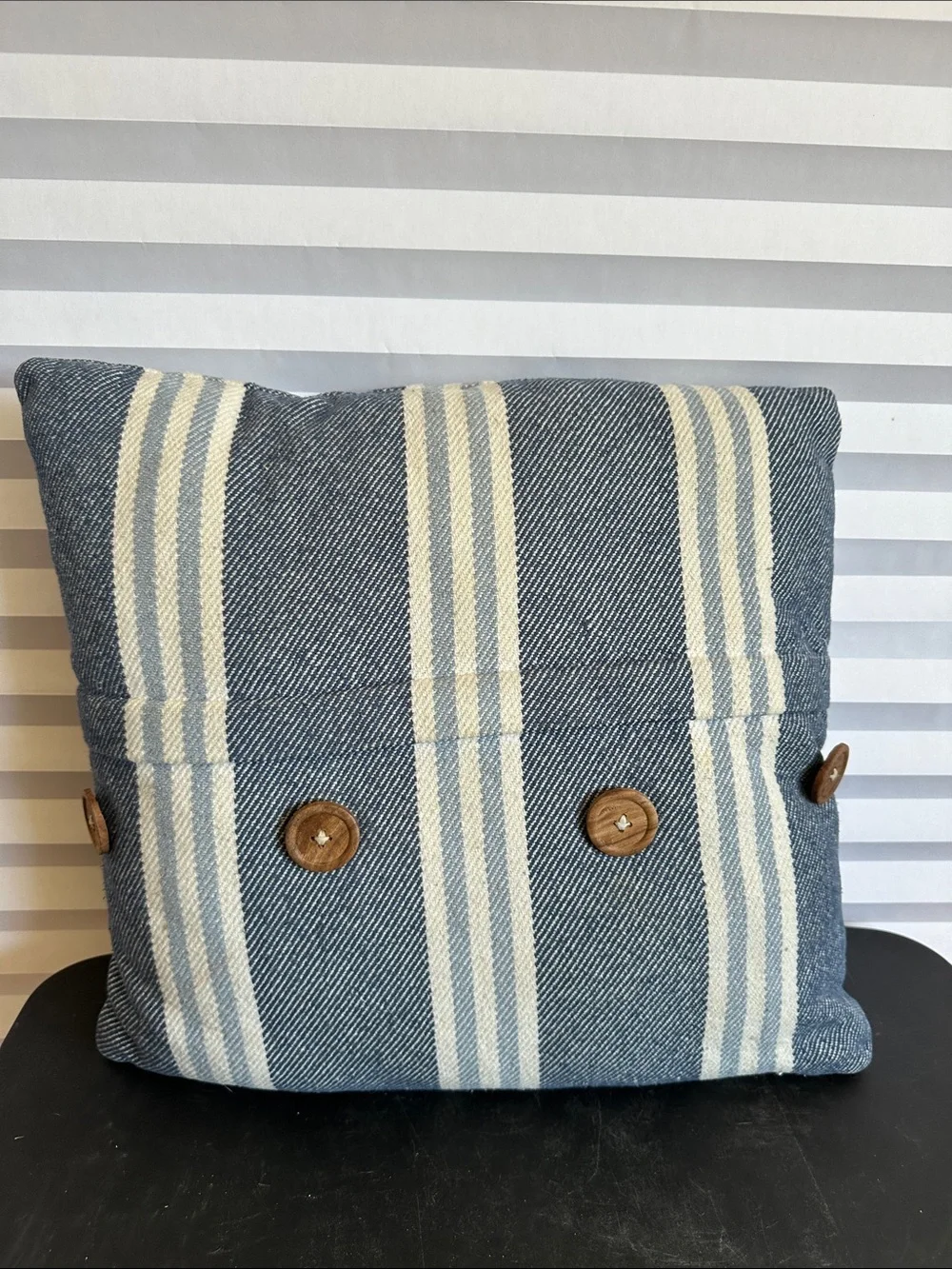 Blue and Cream Striped Accent Pillow